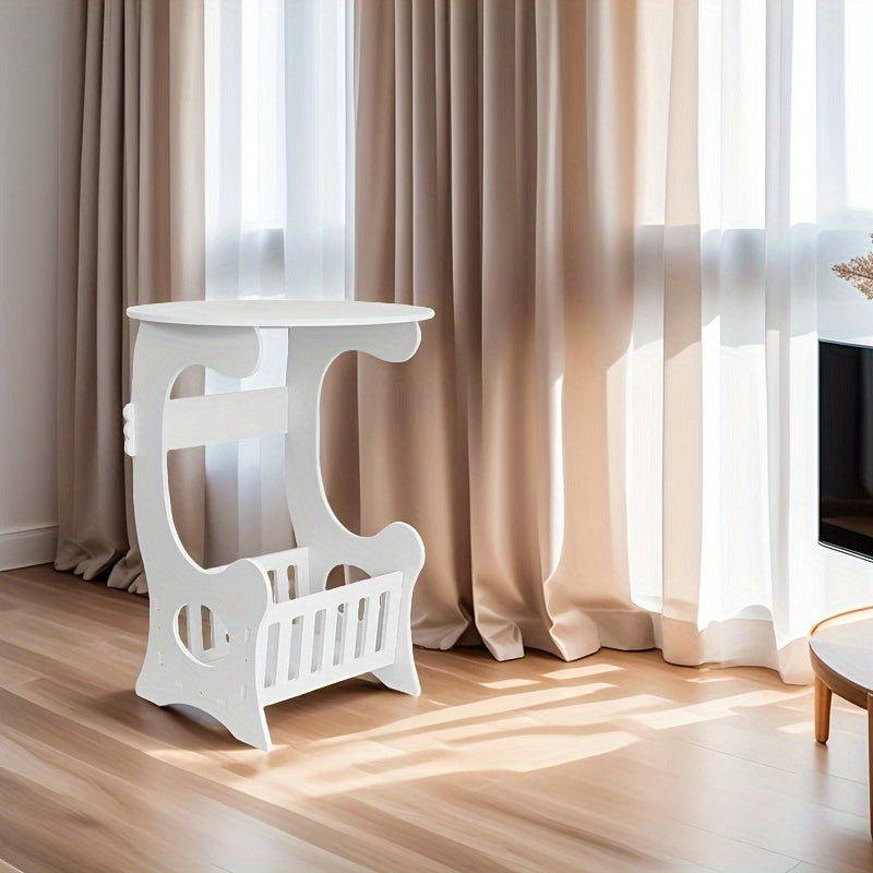 2024 Round Bedside Table with Tiered Shelf Plastic Polished Finish Space-Saving Storage