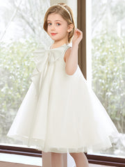 Girls Sleeveless Tulle Tutu Dress with Large Bow for Parties and Special Occasions