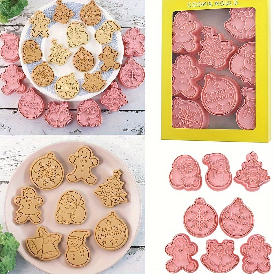 Set of 8 Christmas Cookie Cutters Plastic Molds for Baking and Decorating
