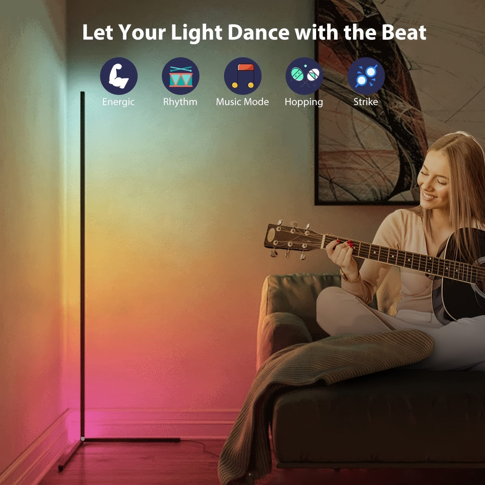 RGB Corner Floor Lamp with App Remote Control Music Sync Dimmable Night Light
