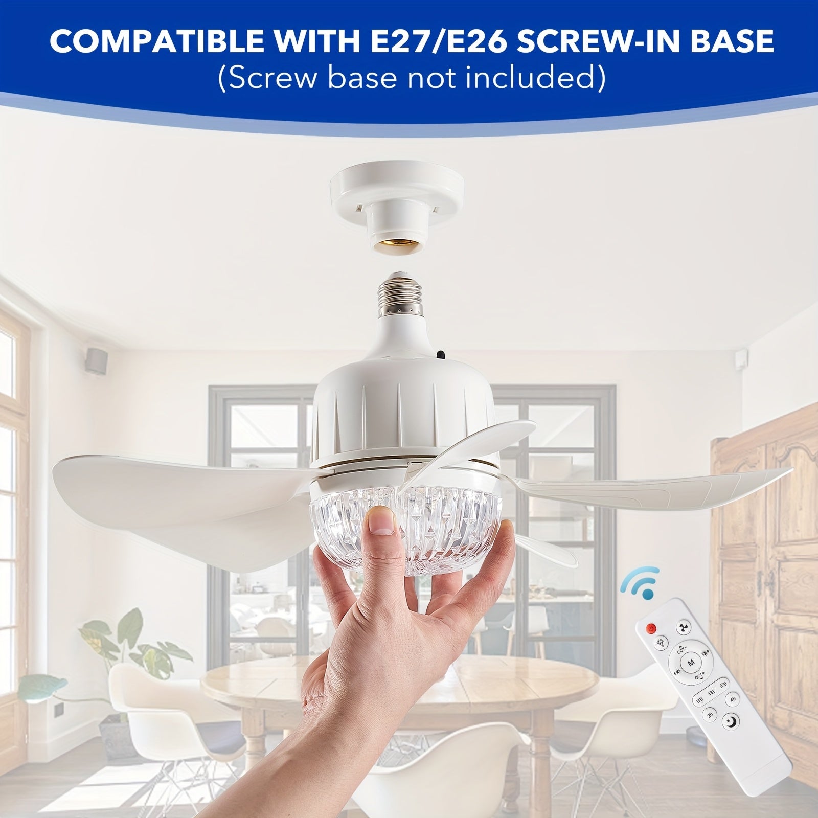 Dimmable Ceiling Fan with Light Remote Control Modern White for Bedroom Kitchen Living Room