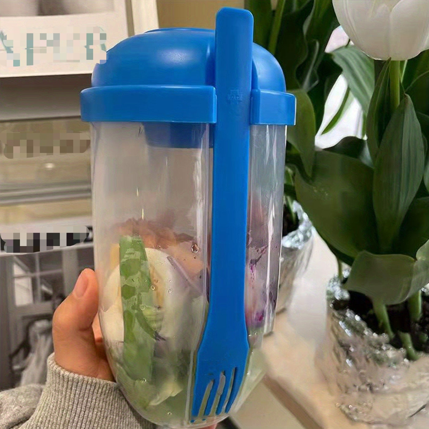 Salad Container 1000ml Portable Fruit Vegetable Milk Cup with Shaker Lid