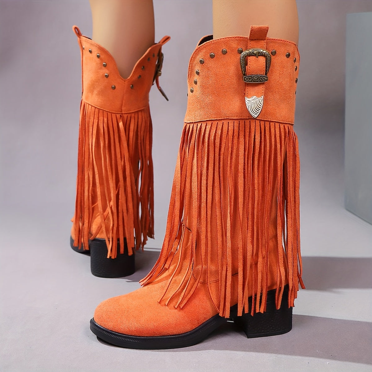 Women's Tassel Design Slip-On Chunky Heel Boots All-Season Comfortable