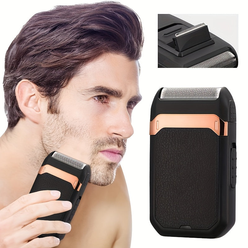 Afeitadora eléctrica de lámina para hombres, recargable por USB, hoja de acero inoxidable, duración de 30-45 minutos, negro con oro rosa
