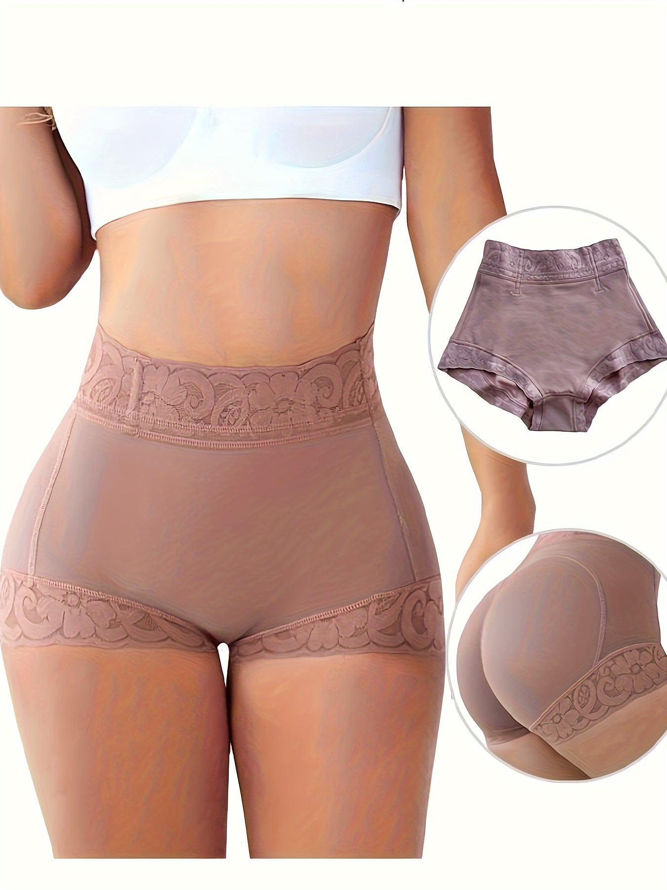 Floral Lace High-Waist Thigh Slimmer Shapewear with Tummy Control and Butt Lifter