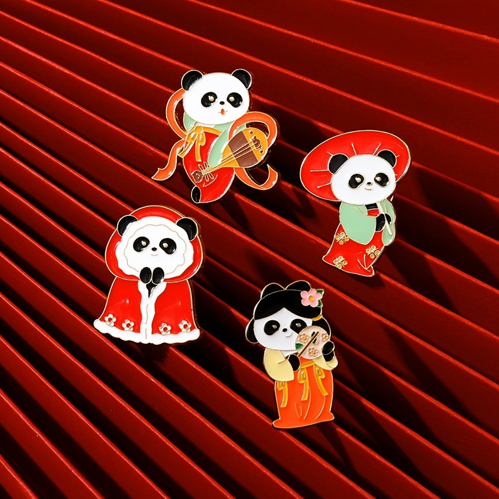 Set of 4 Panda Enamel Pins Cartoon Animal Brooches Alloy Lapel Bag Badges Jewelry Gift