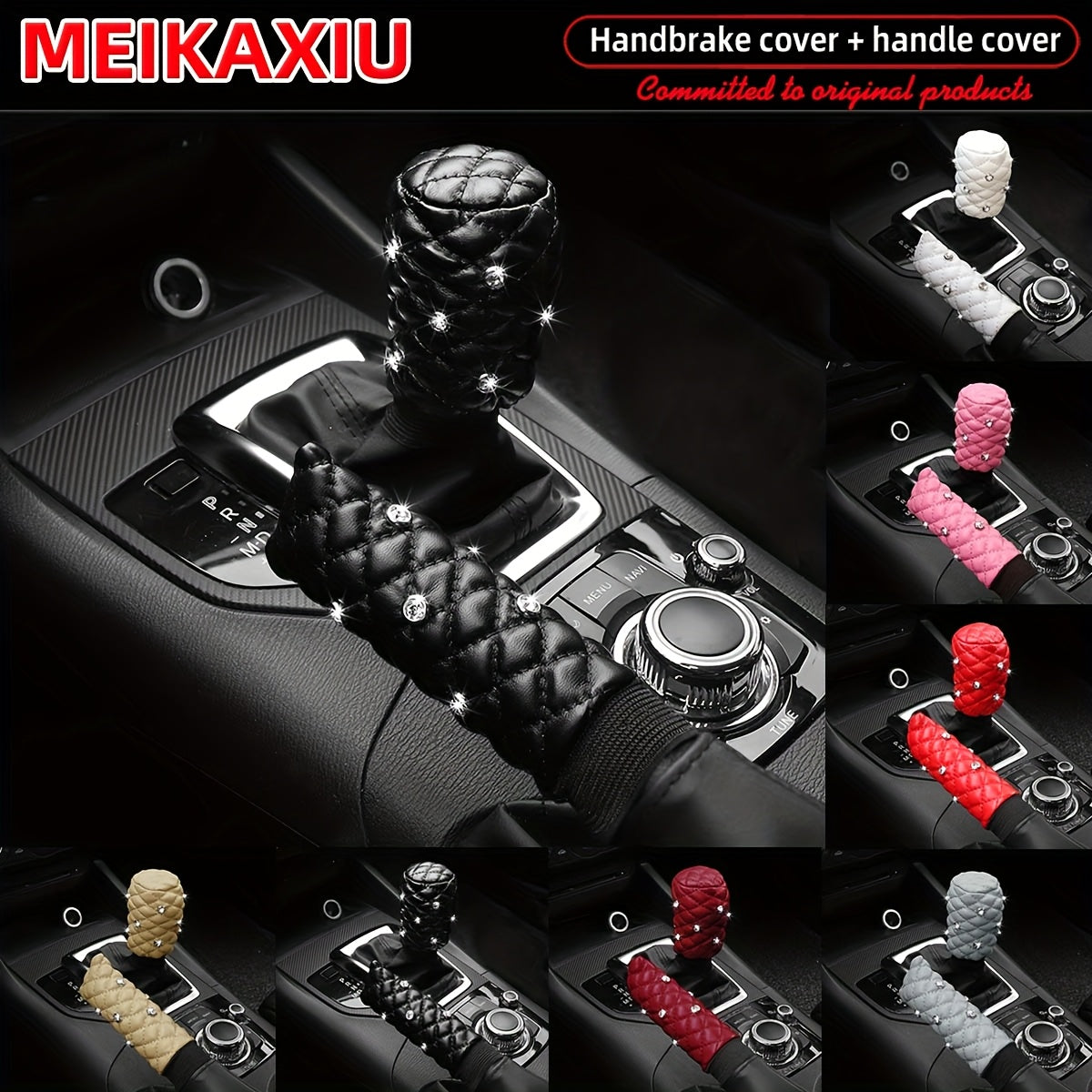 2pcs Artificial Diamond Inlaid Sheep Car Handbrake Gear Cover Interior Accessories