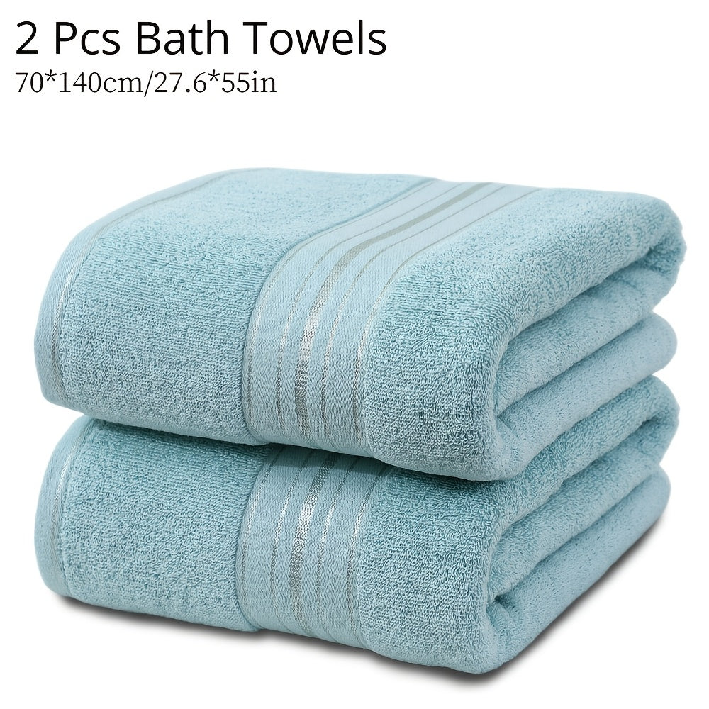 Juego de 2 toallas de baño de algodón 70x140cm de secado rápido y absorbentes con rayas para hogar, hotel, spa