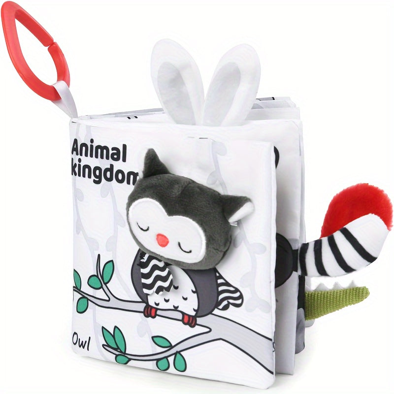 Мягкая книжка для малышей 0+ с 3D-хвостами животных, сенсорное тактильное образовательное пособие, серо-белая