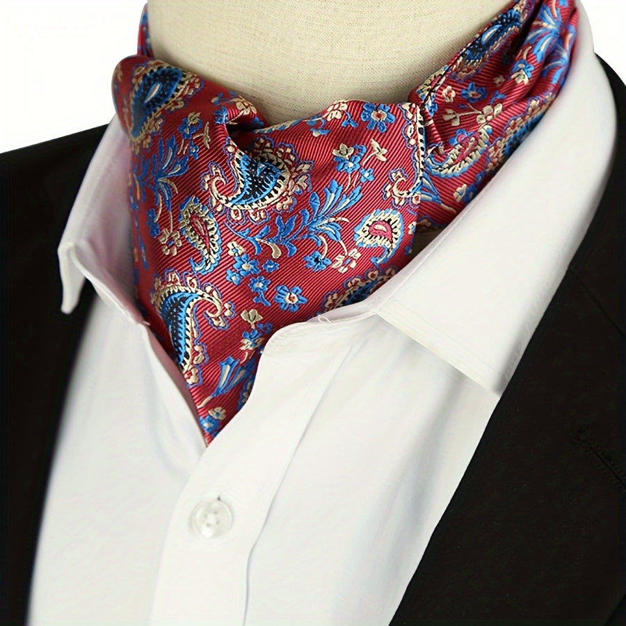 Men's Burgundy Blue Flower Suit Neck Scarf Casual Formal Dress Shirt Accessory