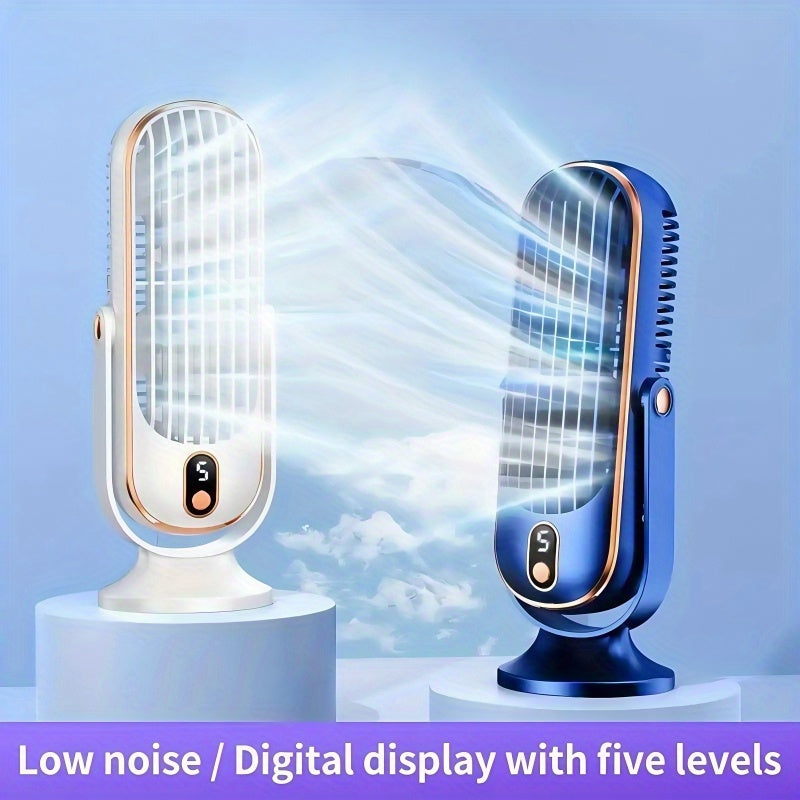 Portable USB Rechargeable Desk Fan with 5-Speed, Ultra-Wide Circulation, Low Noise