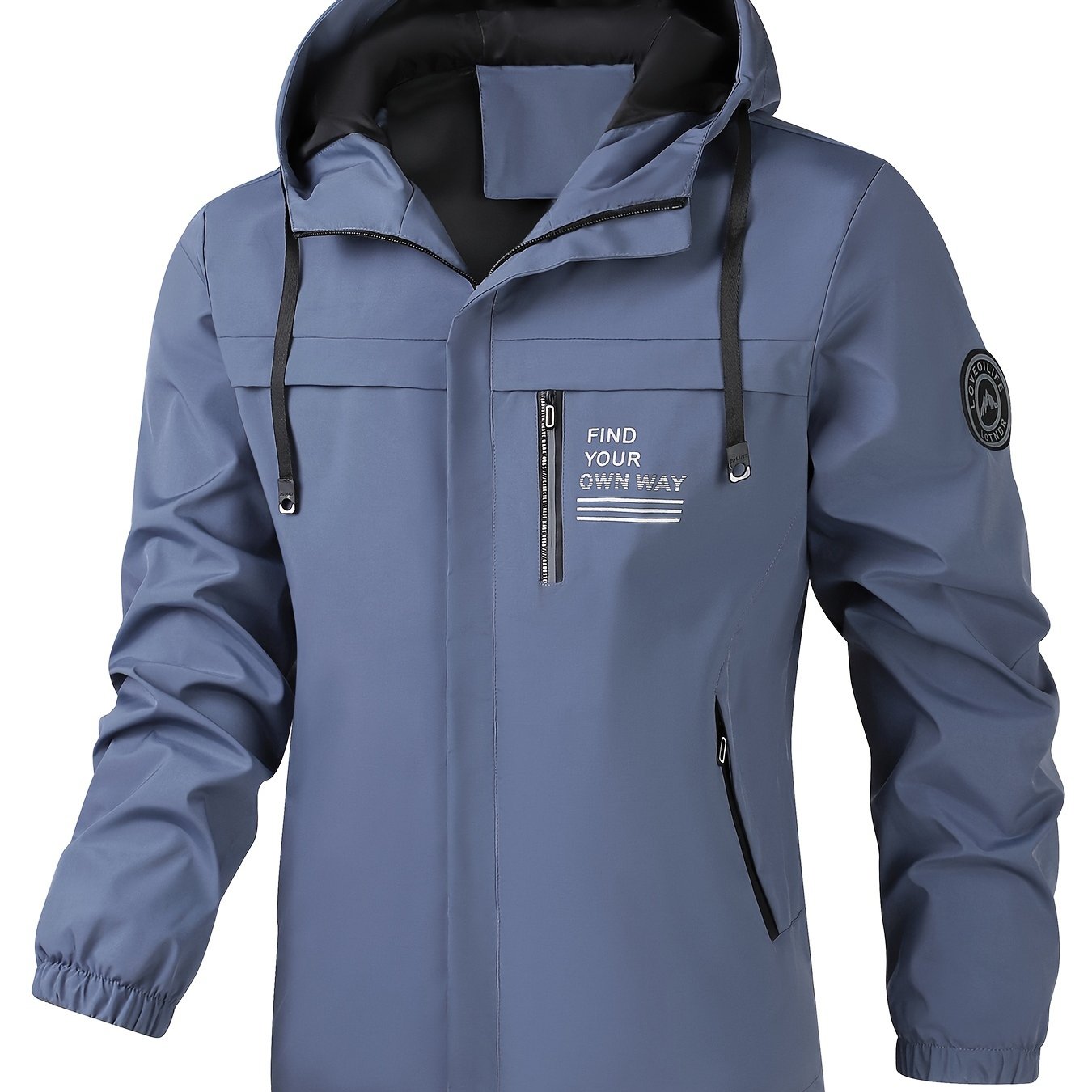 Men's Waterproof Hooded Windbreaker Jacket Black Spring Fall Casual Zipper Alphabets