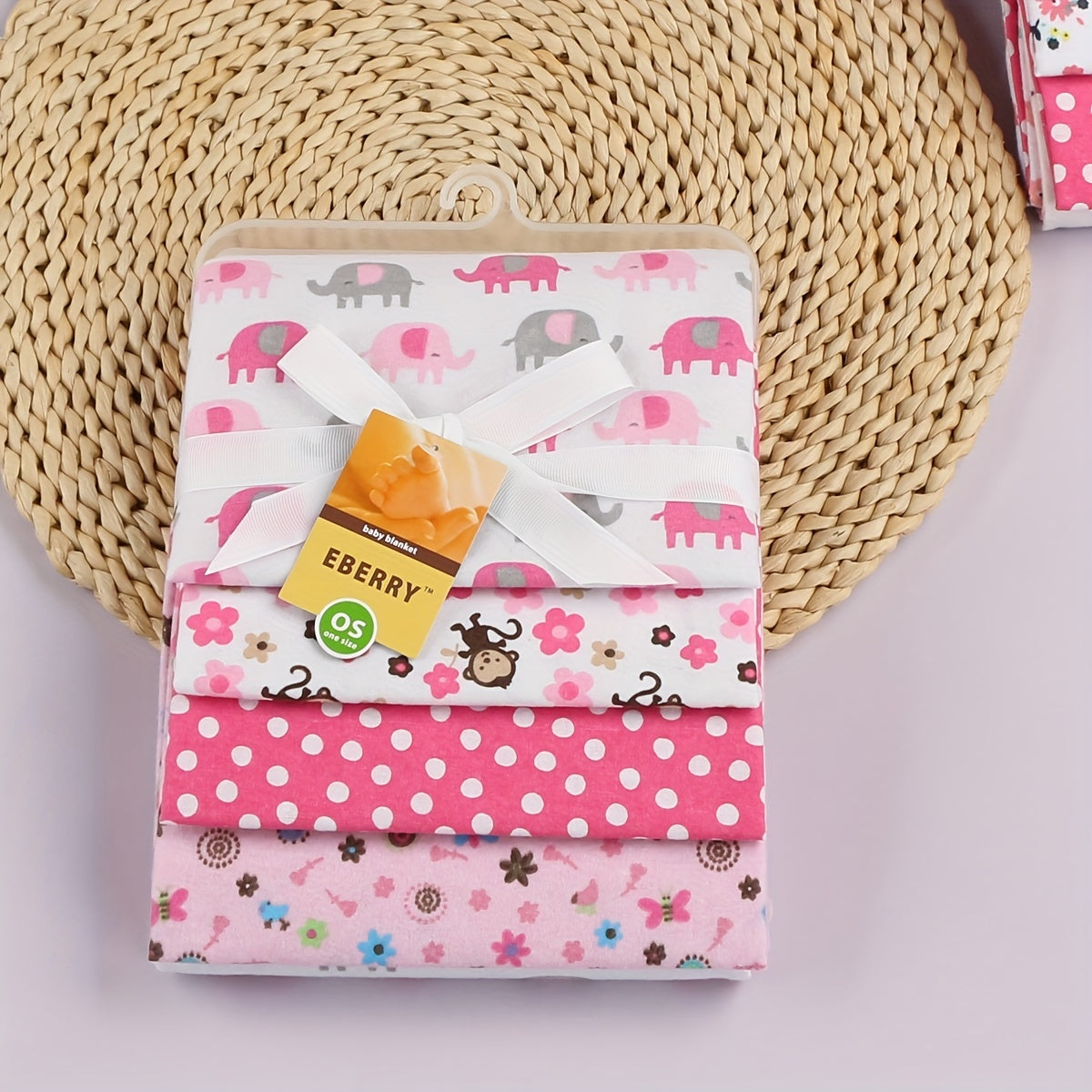 Baby Cotton Blankets Set of 4 for Newborns and Infants Soft Cartoon Prints Gift for Baby Shower Christmas Thanksgiving Valentine