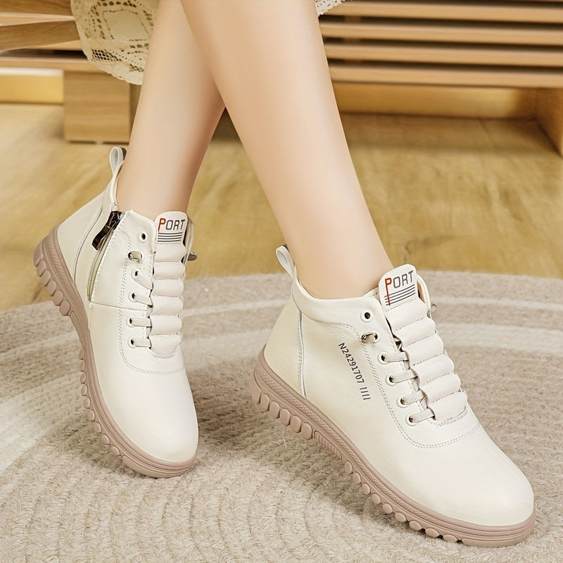 Women Ankle Boots Faux Leather Zipper Casual Solid Color Winter