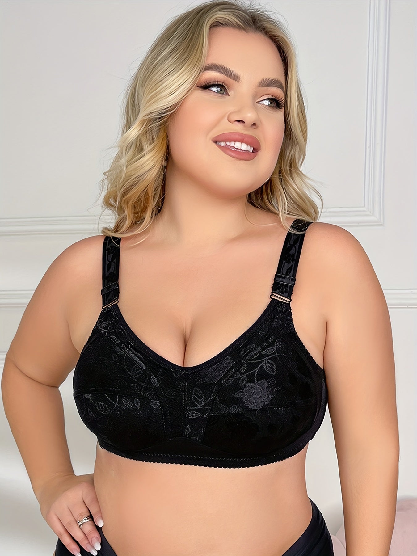 Plus Floral Seamless Wireless Push-Up Bra Breathable Comfortable Underwear