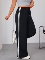 Plus Size Wide Leg Pants with Side Stripes Casual Joggers Stretchy All-Season