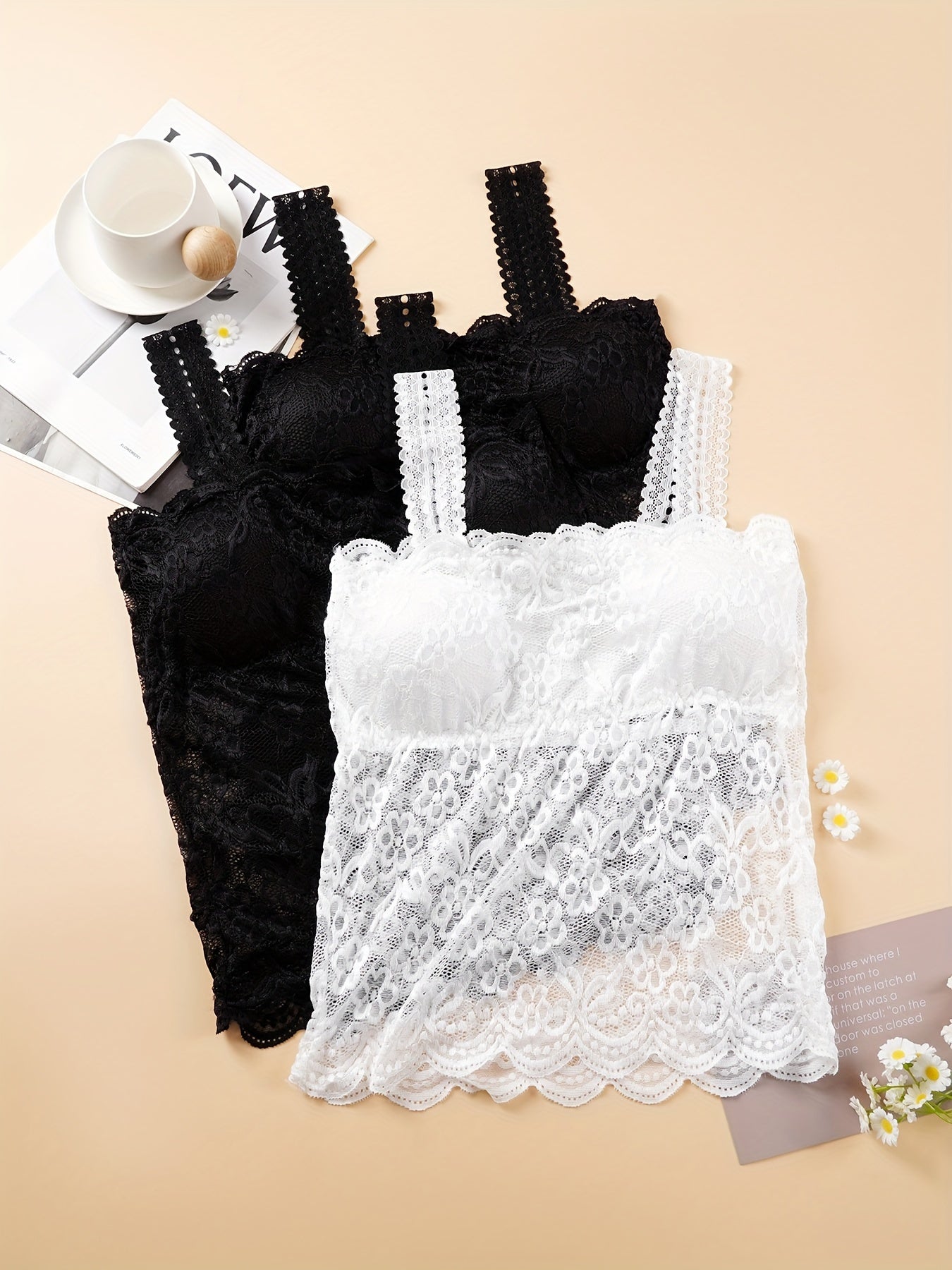 Women's Lace Camisoles with Chest Pads, Medium Length, Summer Layering Top