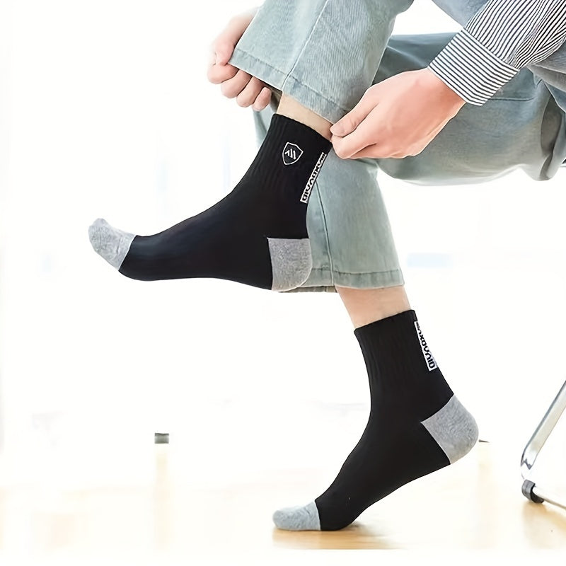 Men's Sports Socks 5 Pairs Breathable Polyester Geometric Pattern EU 38-43 for Spring and Fall