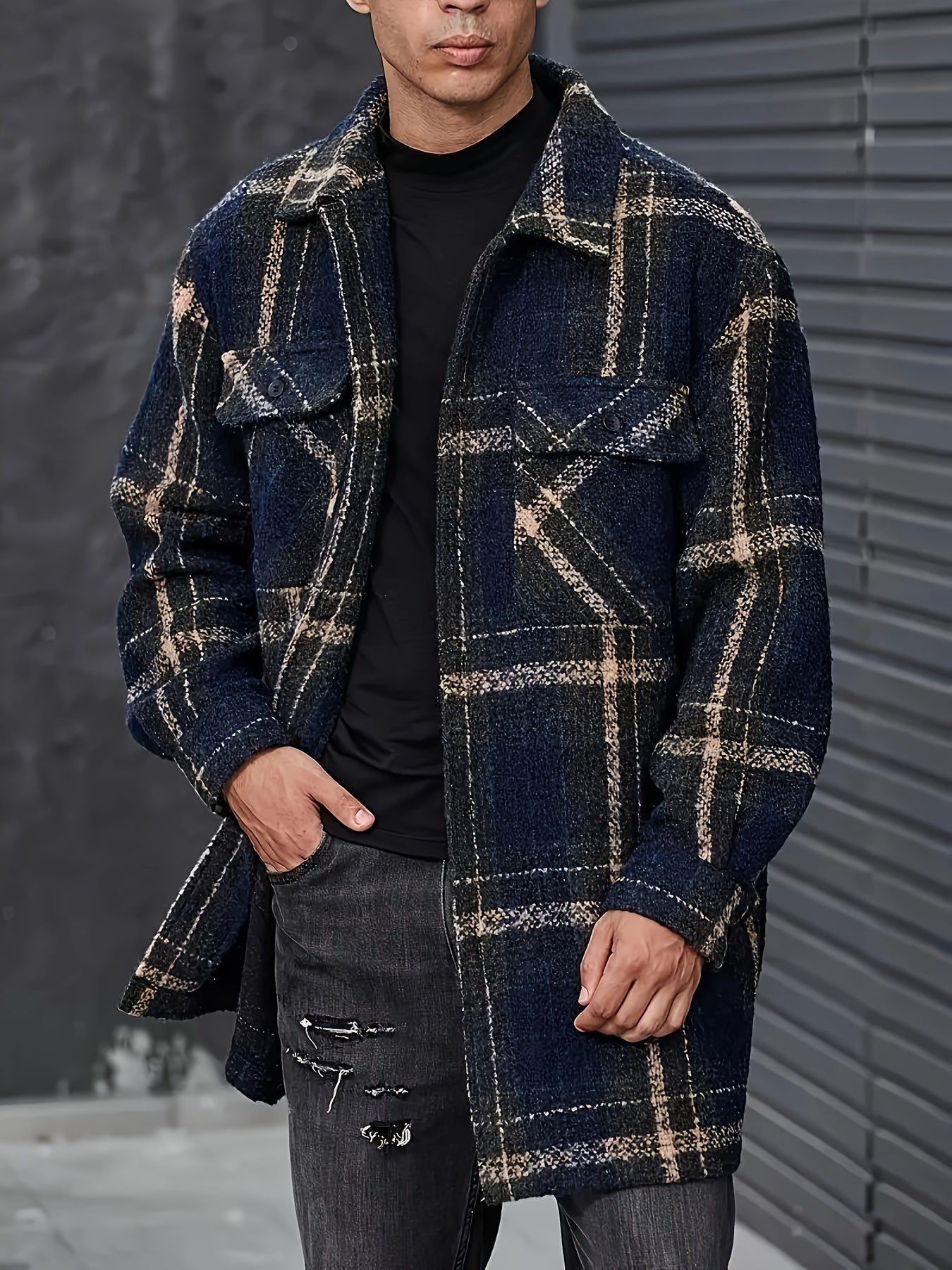 Plus Size Men's Plaid Jacquard Jacket Fall Winter Casual Work