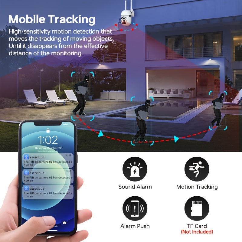 Wireless Security Camera 2MP with 2.4G WiFi Auto Tracking Night Vision Two-Way Audio