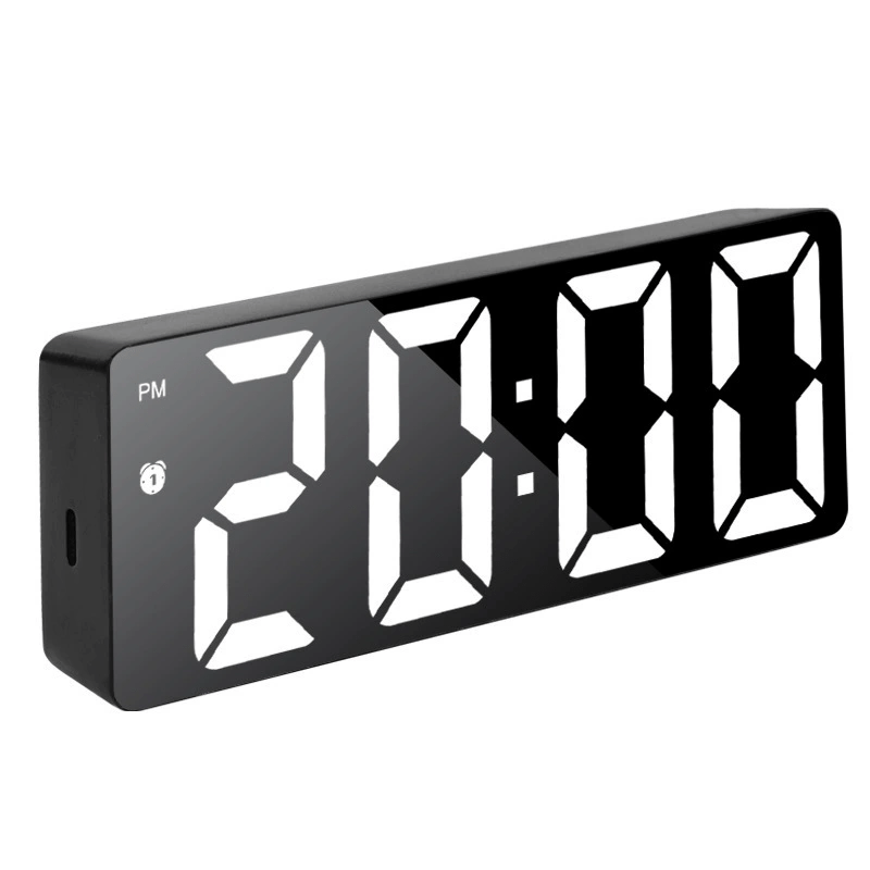 Modern LED Digital Clock with Temperature Display Adjustable Brightness Alarm Battery-Powered Black Desk Clock