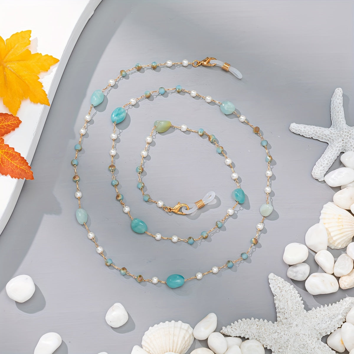 Rang-barang toshlar bilan bezatilgan shisha ko'zoynak zanjiri, quyosh ko'zoynaklari va o'qish ko'zoynaklari uchun retainer