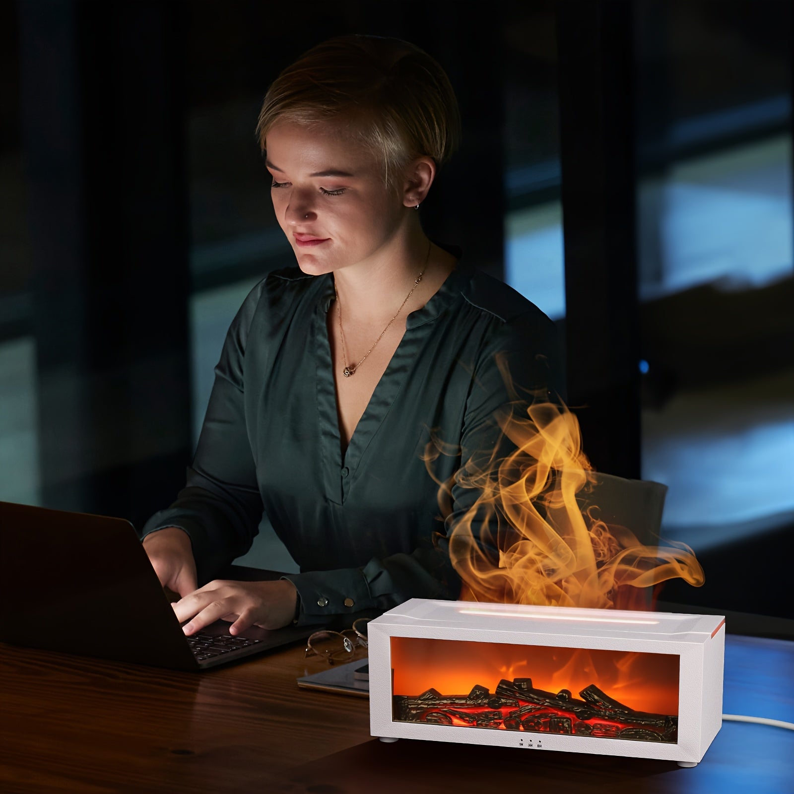 Simulated Fireplace with Flame Effect Remote Humidifier Colorful Lights