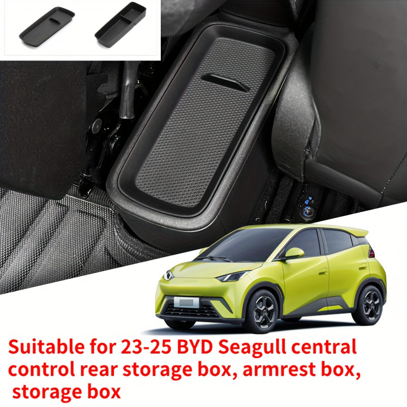 Car Interior Carbon Fiber Texture 2-in-1 Center Console Armrest Storage Box Black
