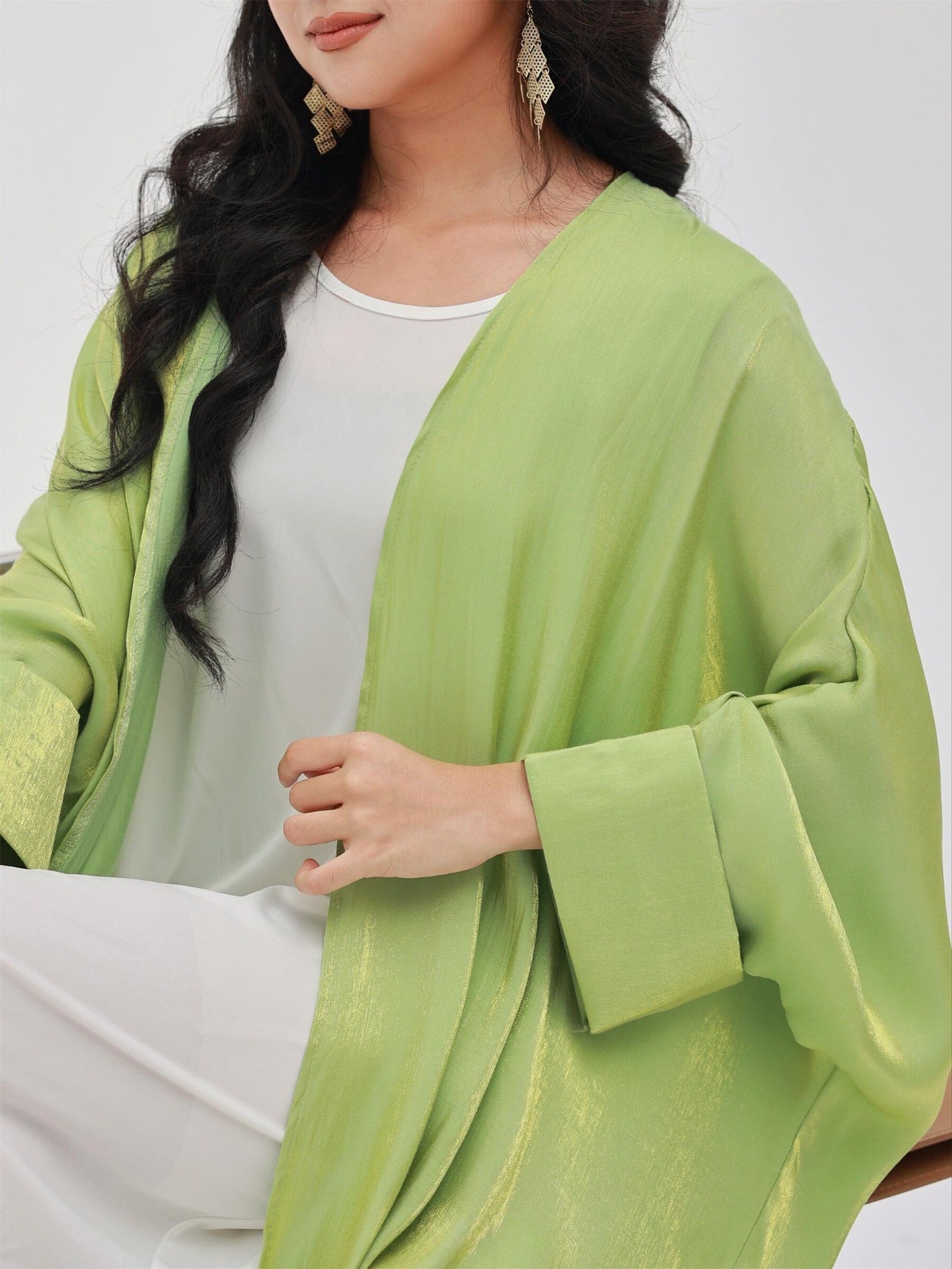 Plus Size Turkish Kaftan Dress Satin Finish Long Sleeve Pink Ankle-Length