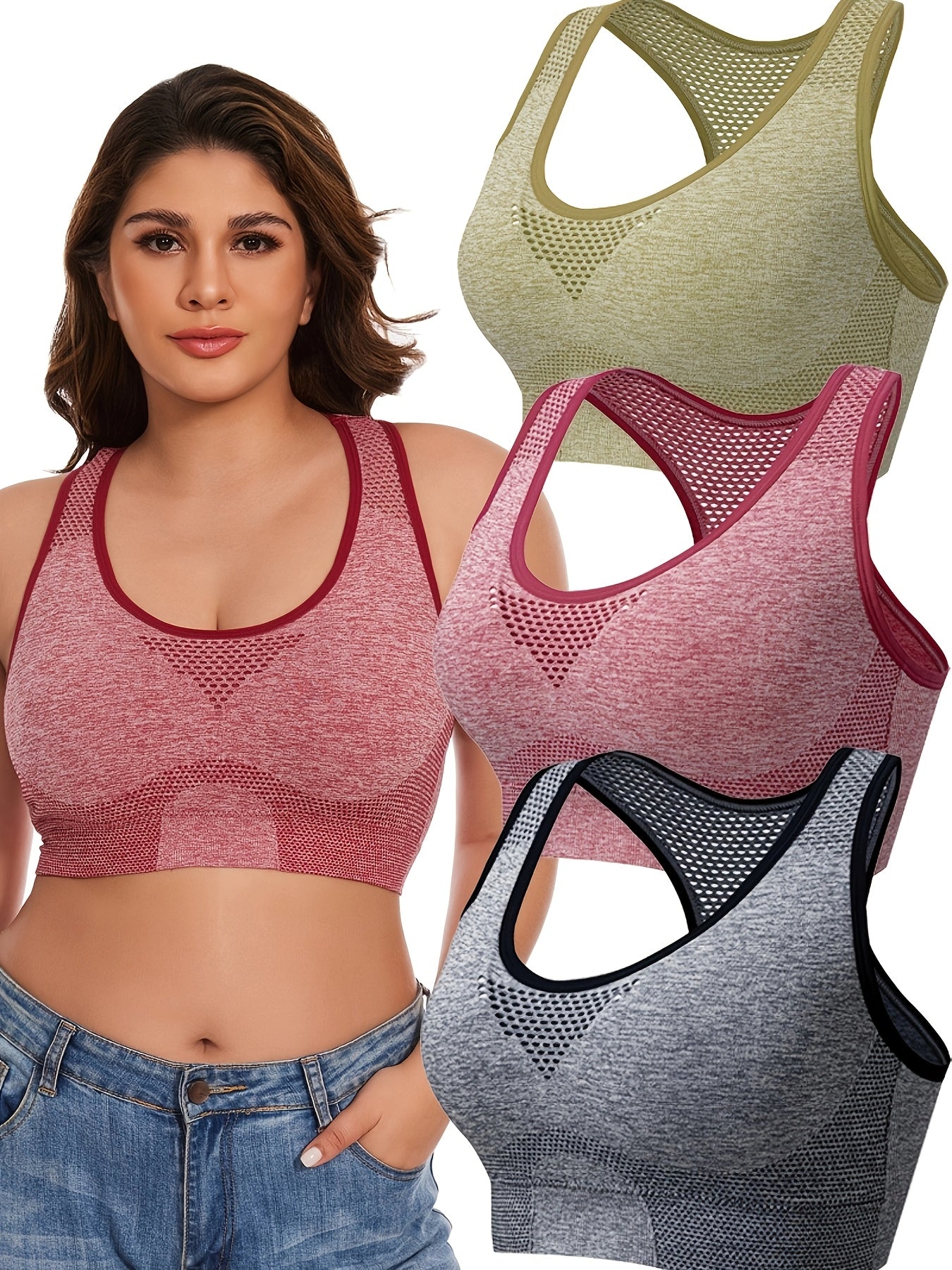 Women's Plus Size Sports Bras Polyamide Mesh Low Support Removable Padding