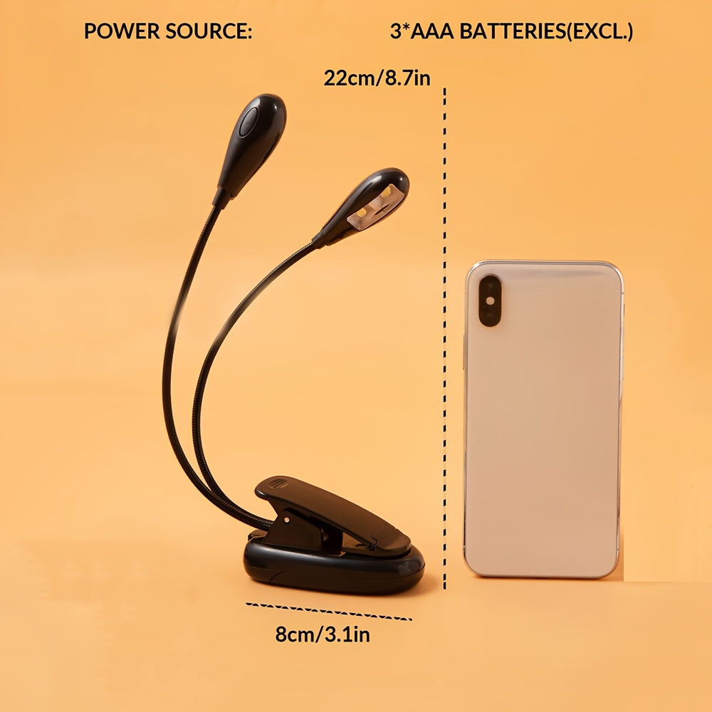 Adjustable Clip-On Reading Light with 4 LEDs Battery-Powered Desk Lamp for Night Use