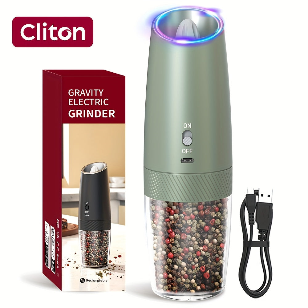 1/2 шт. Электрическая мельница для перца с гравитационным сенсором и светодиодной подсветкой. Перезаряжаемая, полностью автоматическая с большой камерой для наполнения. Необходимый инструмент для приправ.