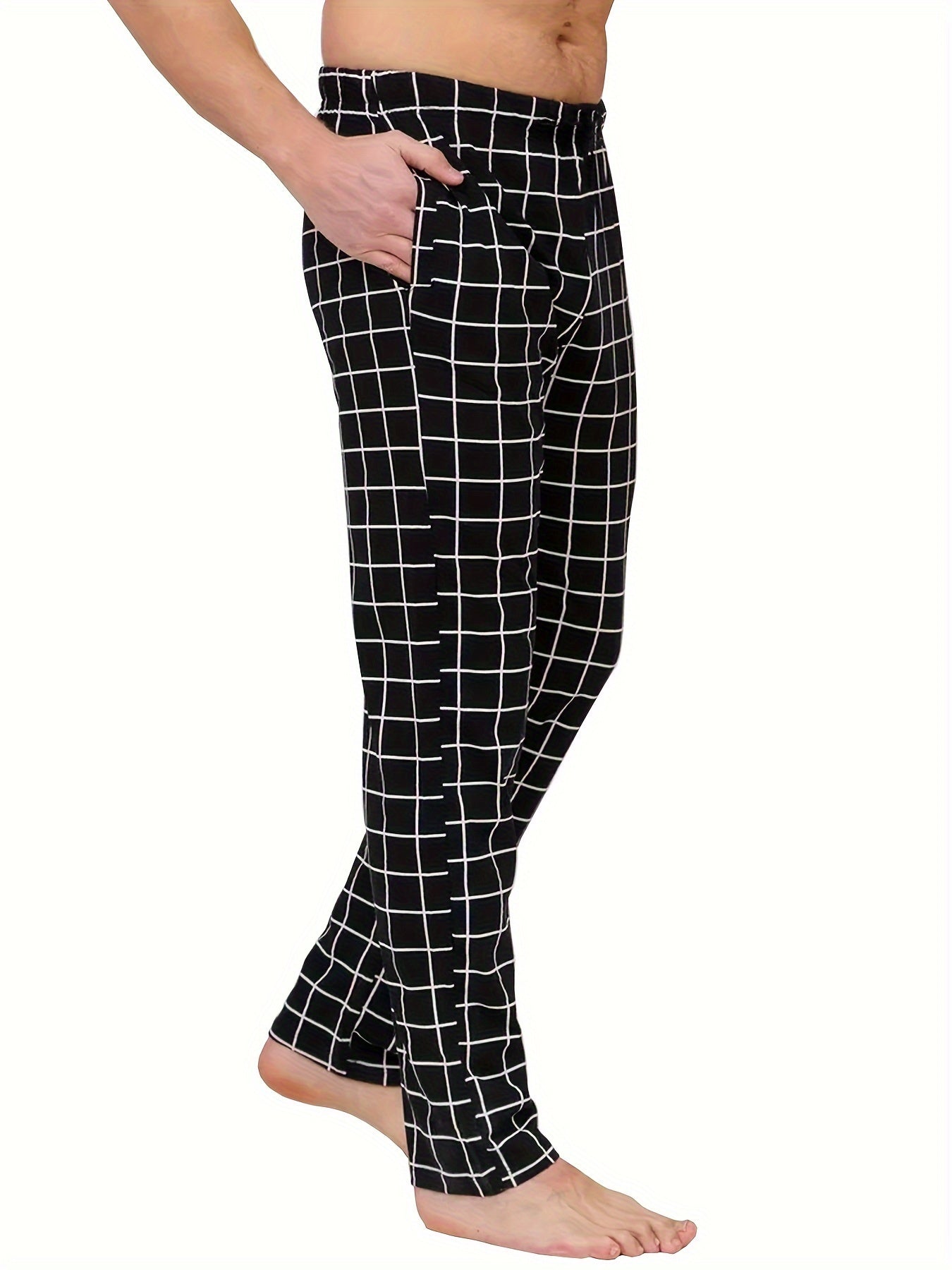 Pantalones de pijama de cuadros para hombre, pack de 3, pantalones de descanso de corte holgado con bolsillos