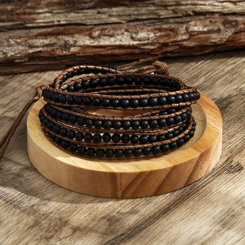 Women's Bohemian Style Waxed Cord Braid Adjustable 5 Rows Wrap Bracelet