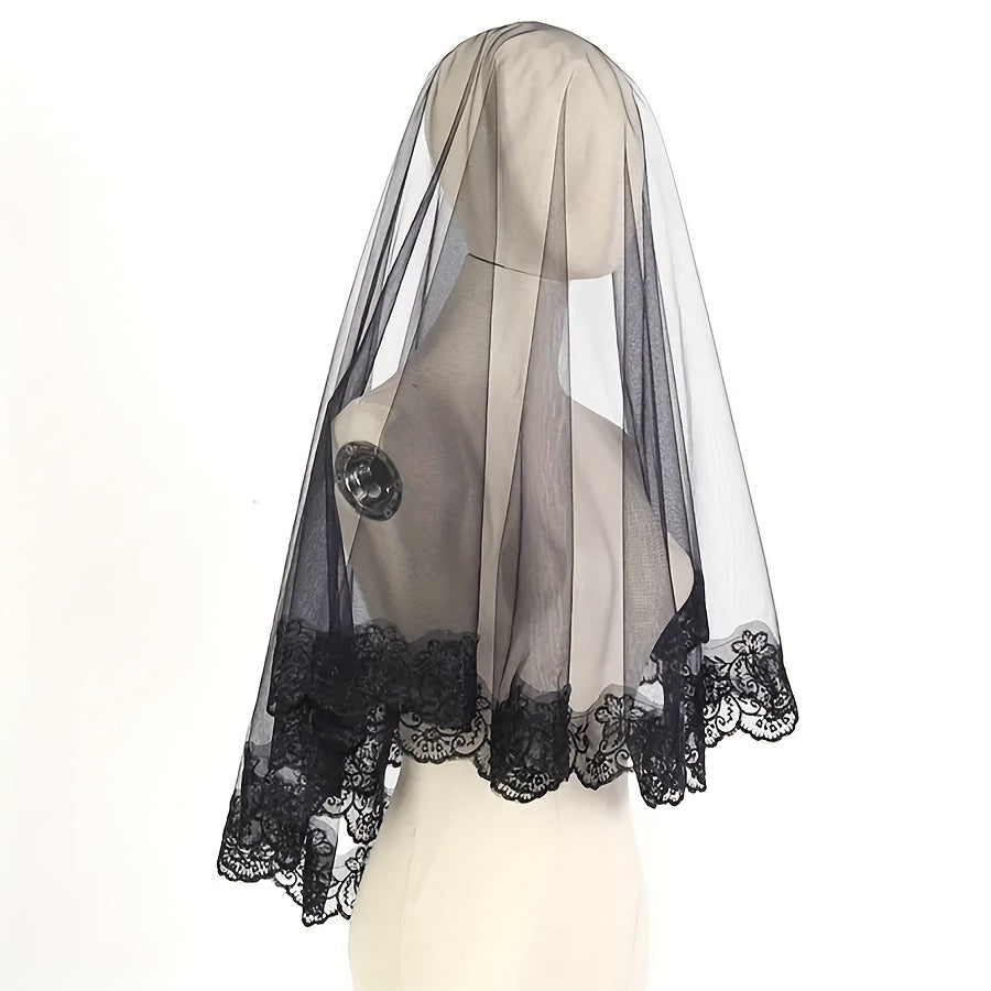 Black Lace Bridal Veil for Wedding Halloween Day of the Dead Gothic Bohemian Style Mantilla