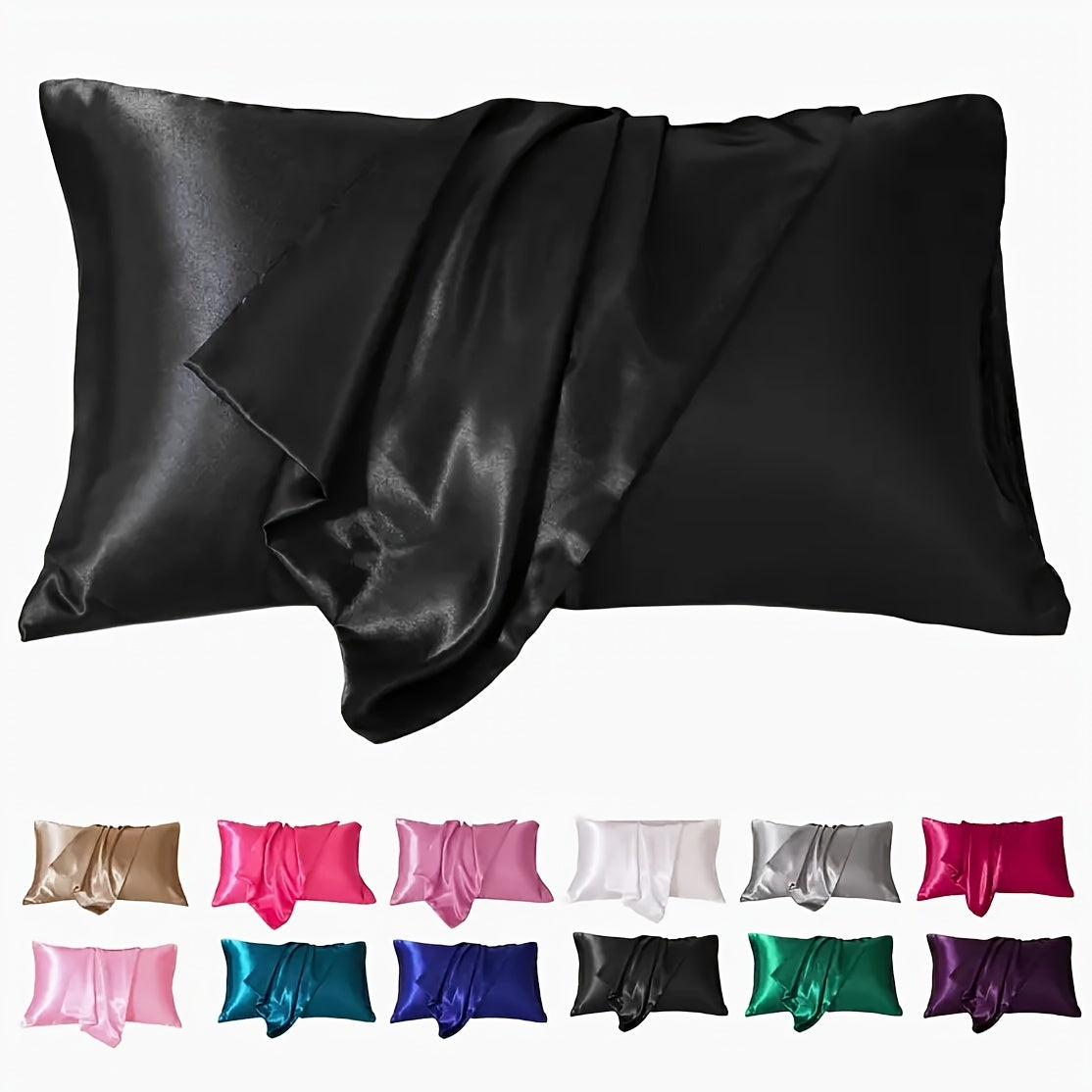 Set of 2 Satin Pillowcases Breathable Soft Solid Color Pillow Covers for Hair and Skin