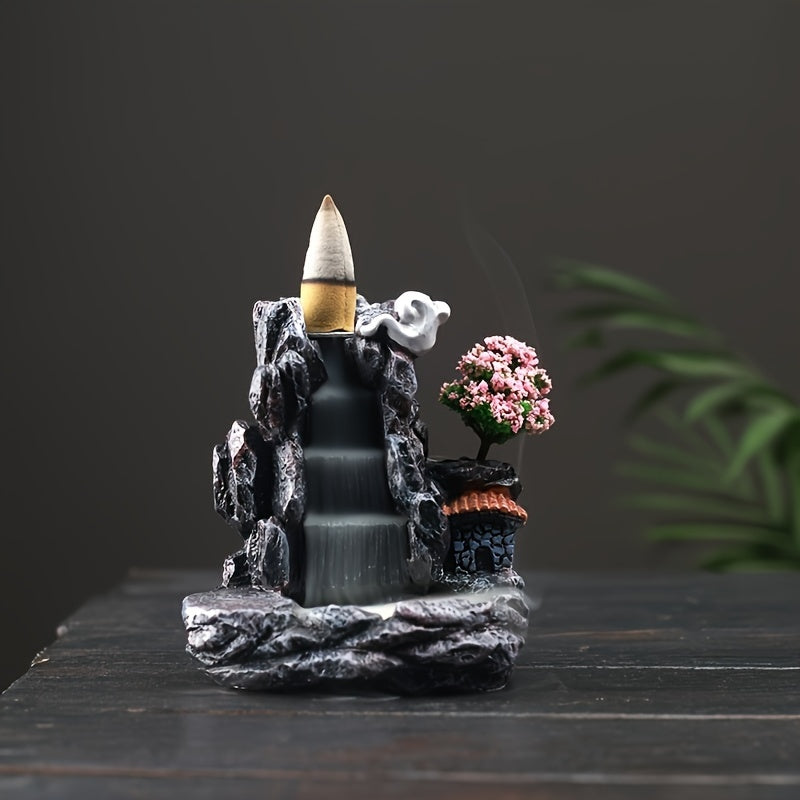 Flower Waterfall Backflow Incense Burner Handcrafted Resin Air Purifying Decor