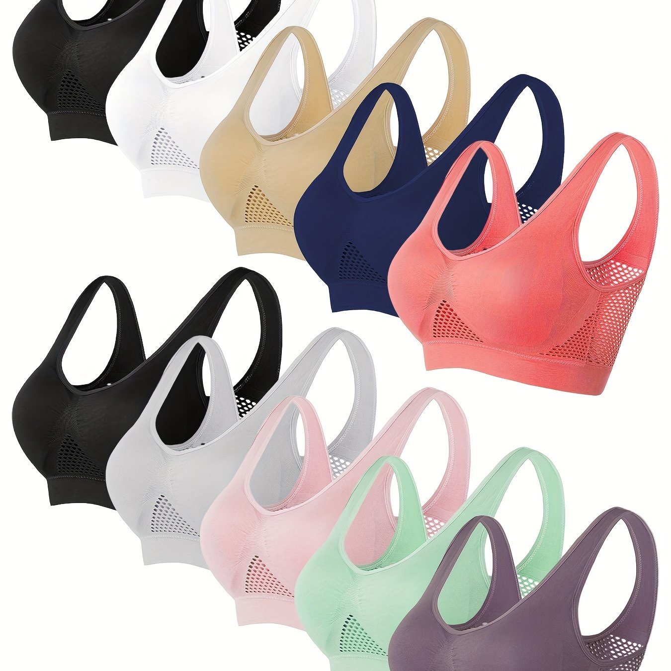 Plus Size Sports Bras Wire-Free Breathable Mesh Padded Yoga Running