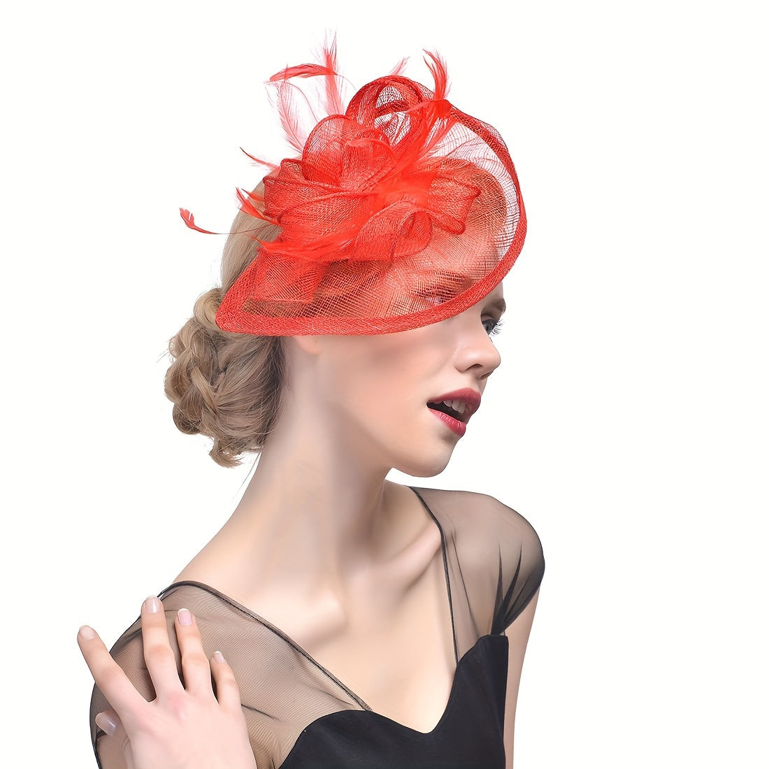 Vintage Style Headwear with Flower Mesh Design and Faux Feather for Weddings and Parties