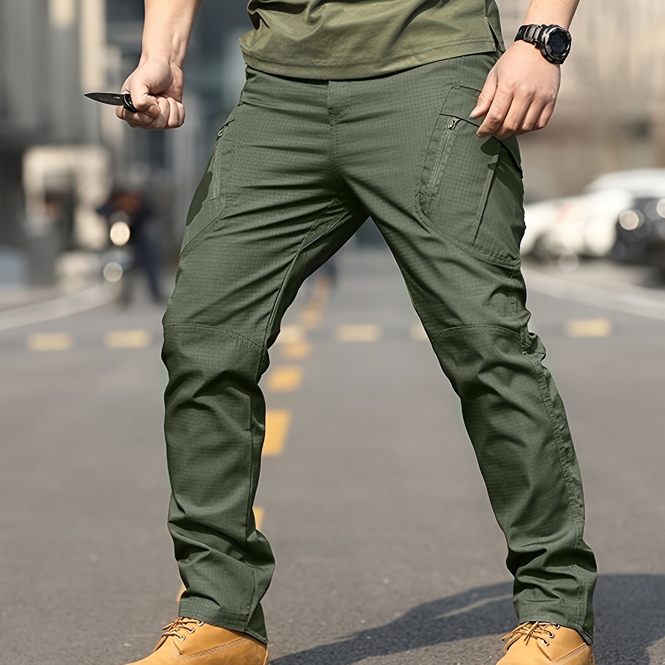 Men's Tactical Hiking Pants with Multiple Pockets Wear-Resistant Polyester for Camping and Outdoor Activities