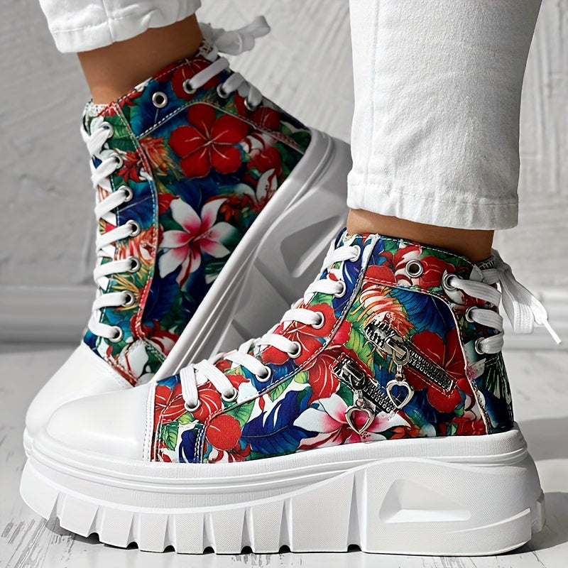 Zapatillas de mezclilla para mujer con cordones, plataforma, cremallera lateral, zapatos casuales
