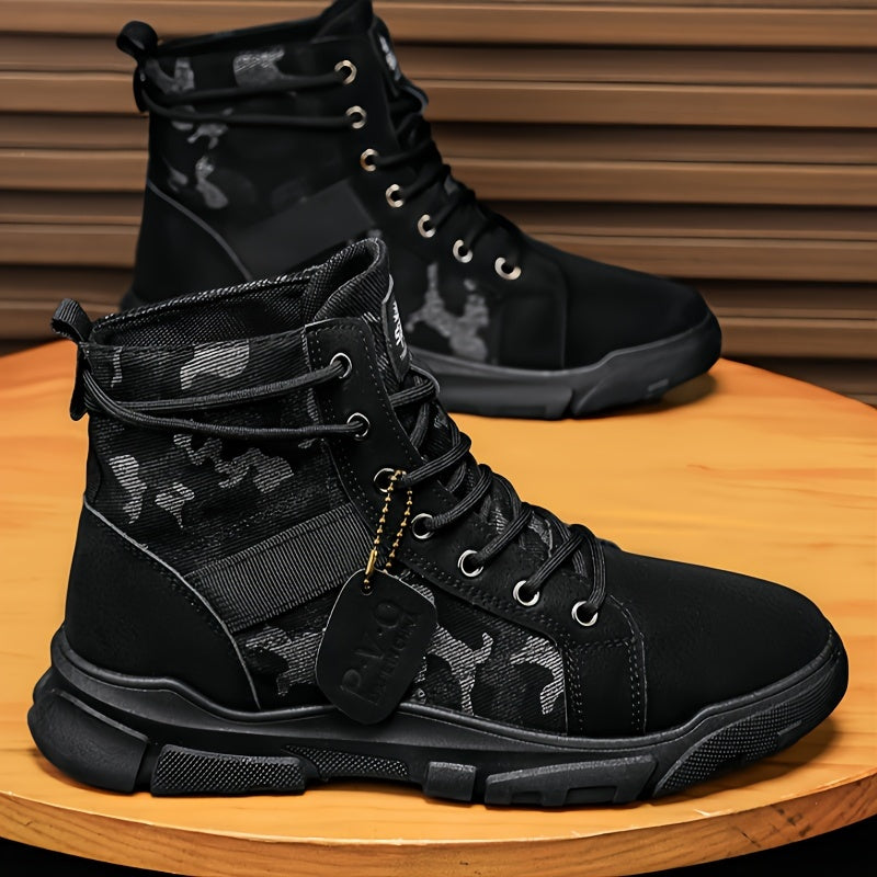 Men's Camouflage Short Ankle Hiking Boots with Lace-up Casual Style