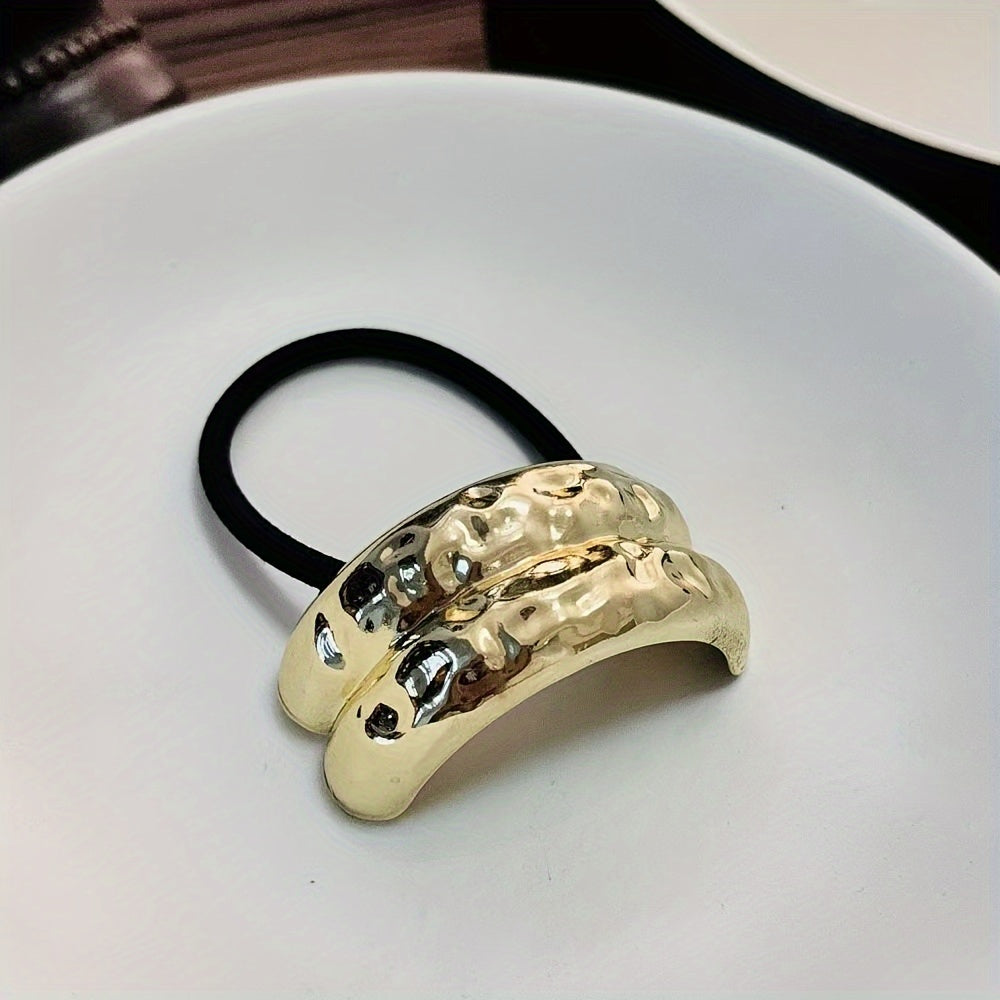 Set of 3 Gold Alloy Hair Ties for Women and Girls Minimalist Ponytail Holders