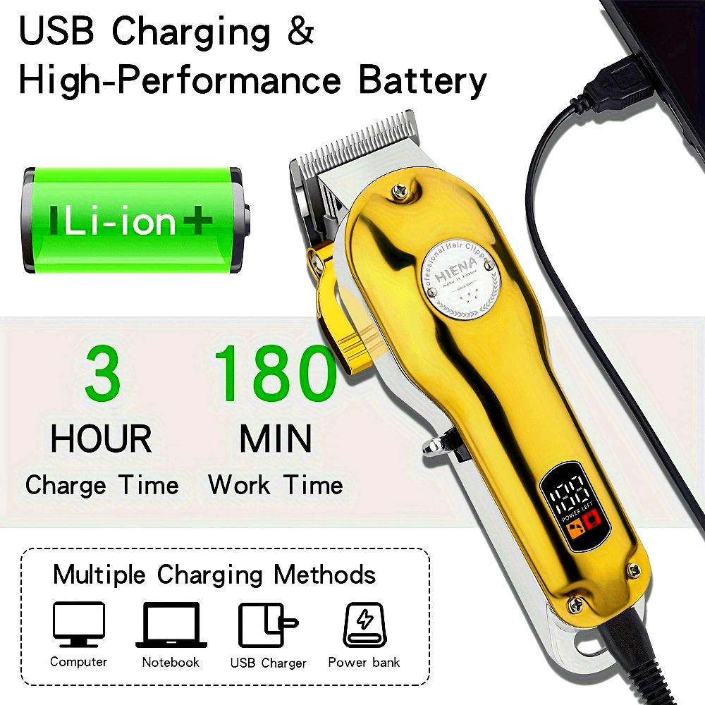 3pcs Men's Hair Clipper Beard Trimmer USB Rechargeable 2000mAh Battery