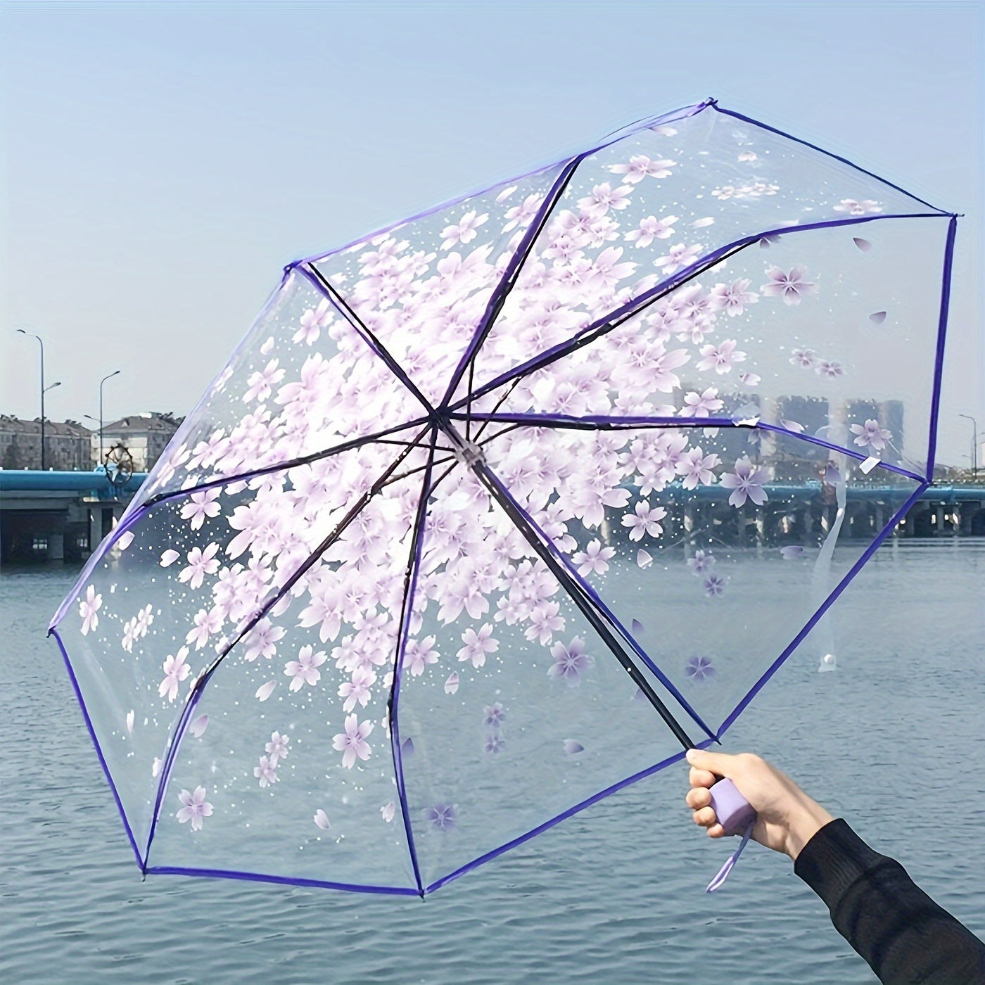 Foldable Clear Outdoor Umbrella Sun Rainproof Manual 8 Ribs