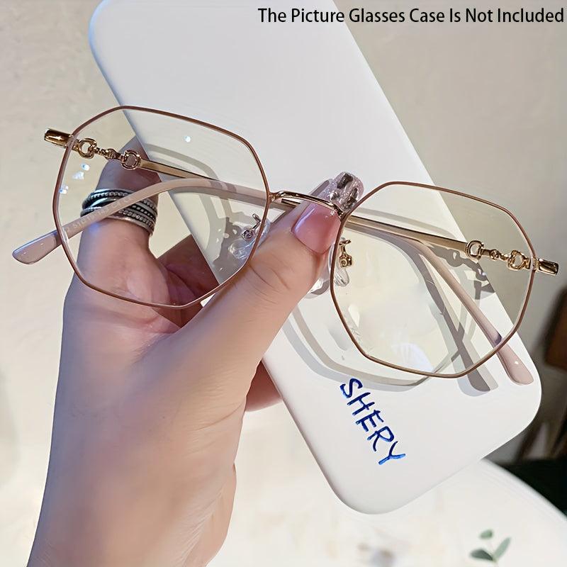 Gafas de bloqueo de luz azul para mujer con montura polygonal dorada para uso en ordenador y al aire libre