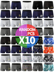 Men's Boxer Briefs Set 10 Breathable Polyester Elastane Geometric Pattern Machine Washable