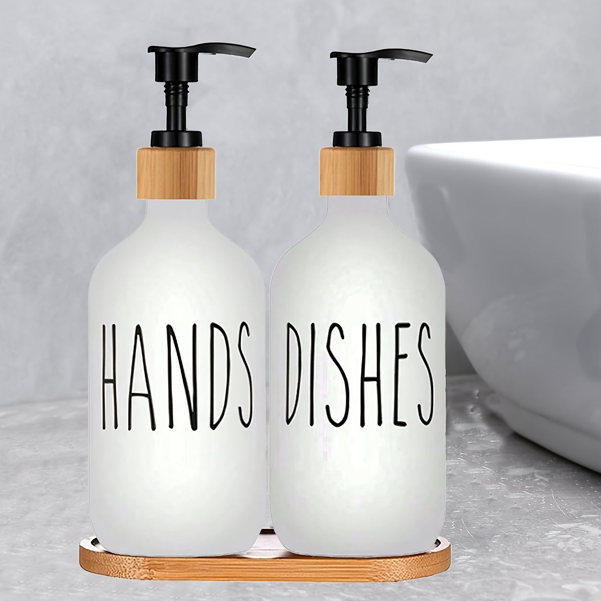 Bathroom Soap Dispenser Set with Tray Refillable Lotion Bottle for Shower Gel and Shampoo