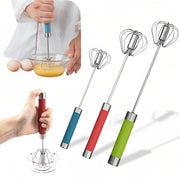Stainless Steel Manual Egg Beater with Rotating Mixer for Pancakes and Eggs