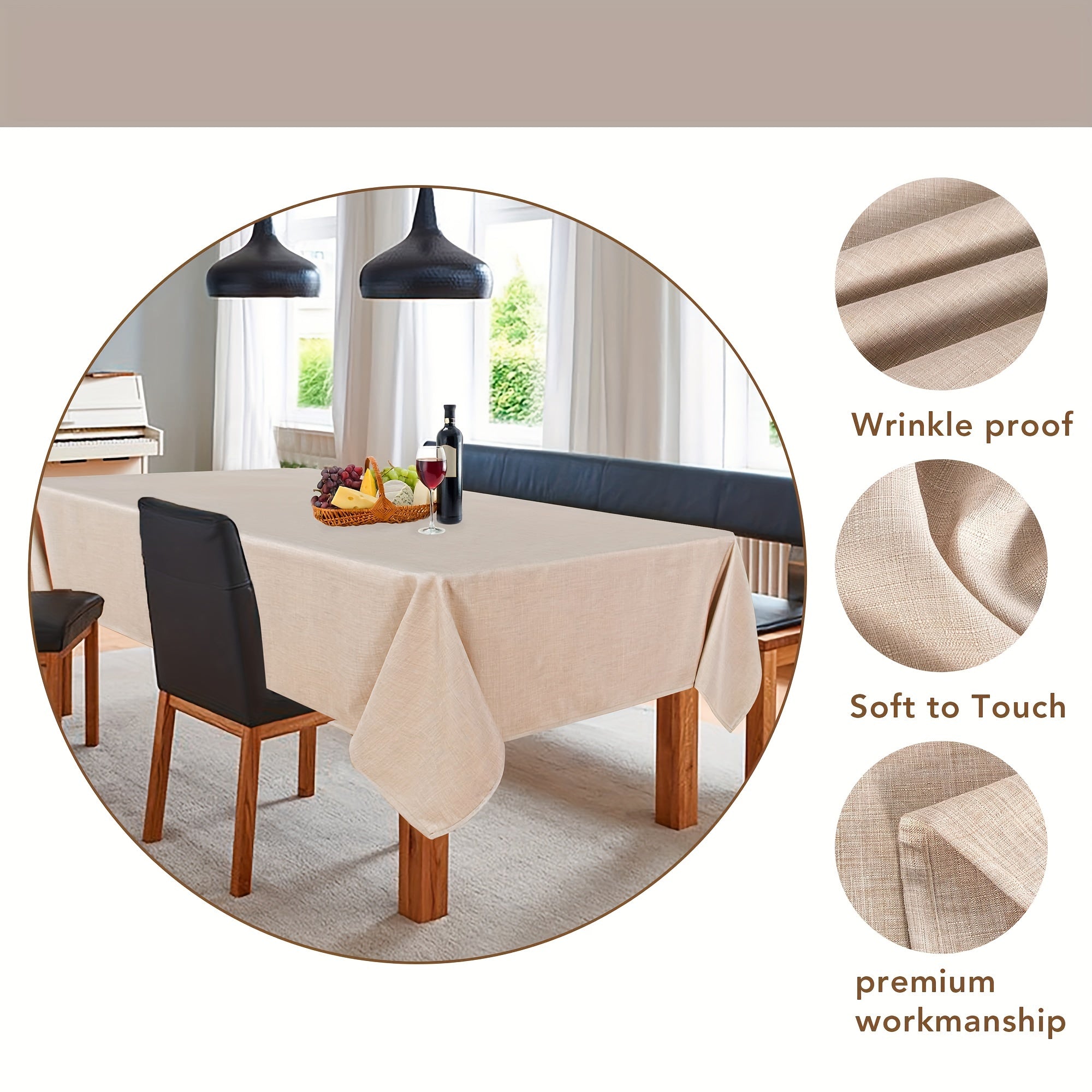 Beige Waterproof Polyester Tablecloth for Weddings Parties and Home Dining